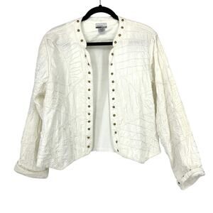 Mirror Image Embroidered Lace Trimmed Jacket Sz XL Open Front Studded White